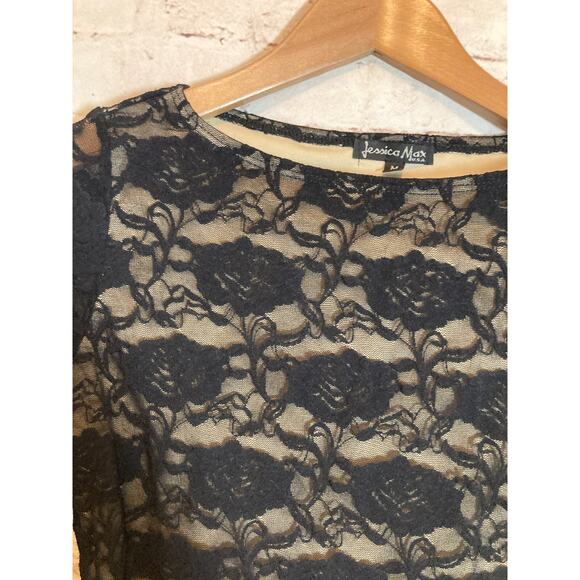 Jessica Max U.S.A. Top Womens Medium Black All Over Lace Fairy Whimsigoth Grunge - Picture 4 of 12